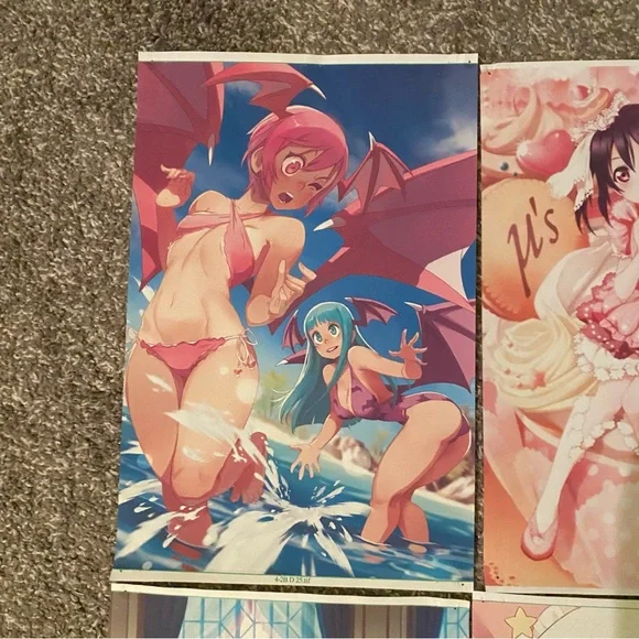 Lot of 6 Anime Manga Video Games Waifu Mascot 12"x8" Canvas Scroll Art Wall Deco - Picture 2 of 7